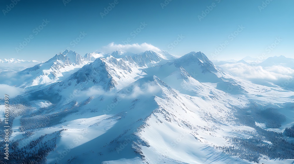 Fototapeta premium Majestic Winter Mountain Range Under a Clear Blue Sky