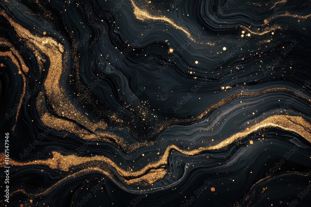 Elegant black and gold marbled design flowing with shimmering details in a captivating artistic composition. Generative AI Elegant black and gold marbled design flowing with shimmering details in a captivating artistic composition. Generative AI