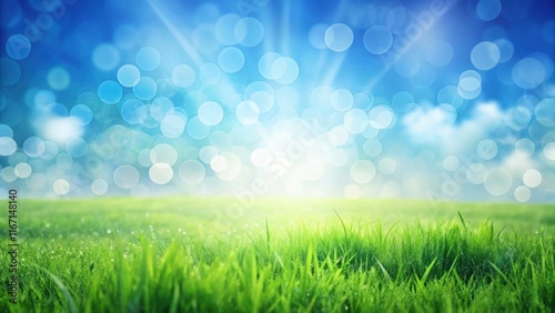 Serene Meadow Under a Bright, Bokeh-Filled Sky, Representing Tranquility and Natural Beauty