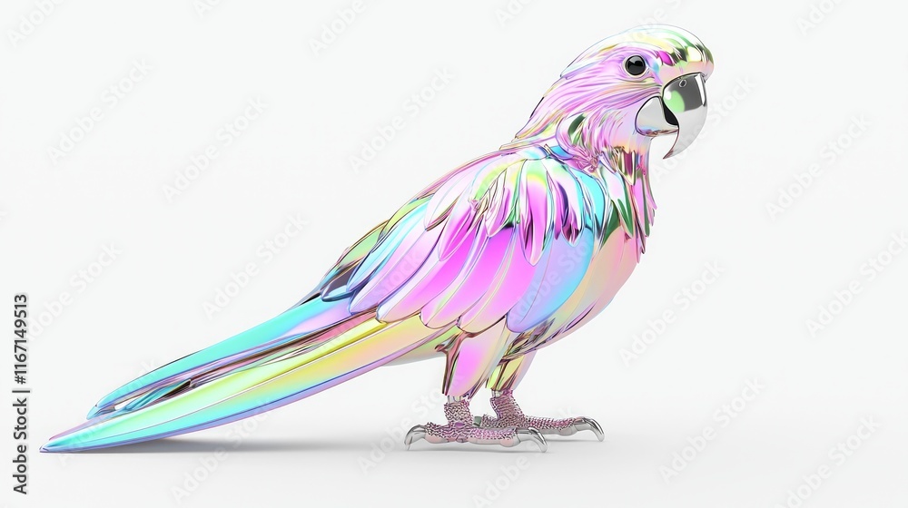 Obraz premium Whimsical Y2K Chromium Parrot - Ultra-Detailed 3D Icon