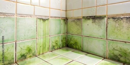 Wallpaper Mural A Corner of Aged Green Tiles Shows Extensive Mold and Mildew Damage Torontodigital.ca