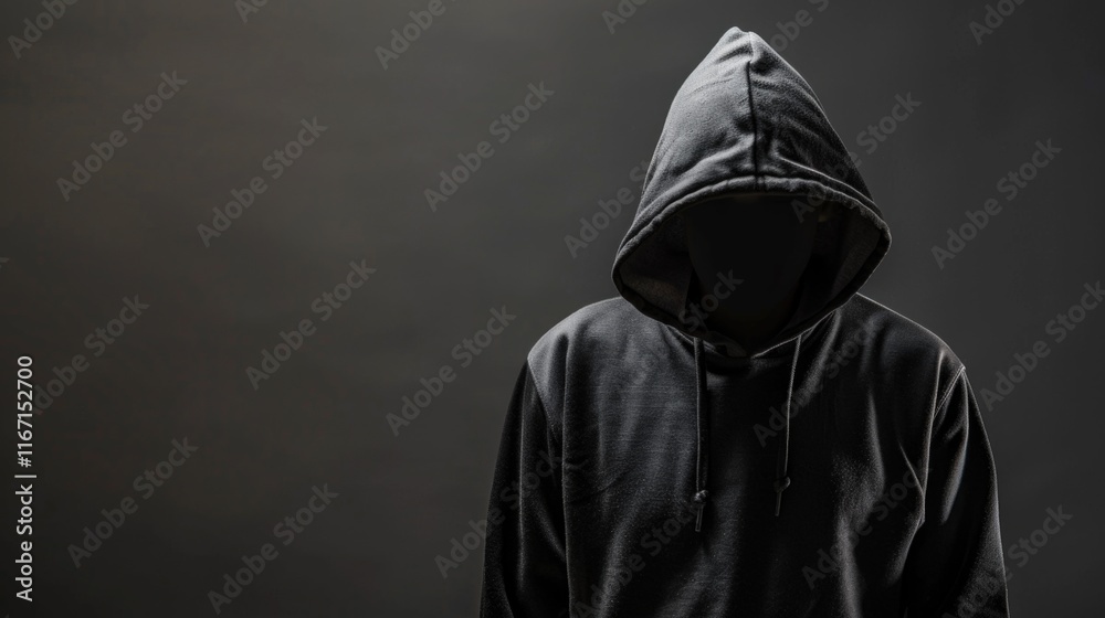 Man in hoodie standing in front of dark background Man in hoodie standing in front of dark background