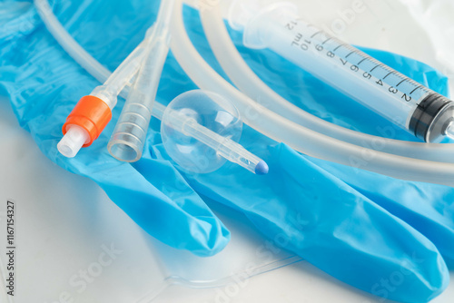 Foley catheter and urine drainage bag collect urine for disability or patient in hospital.