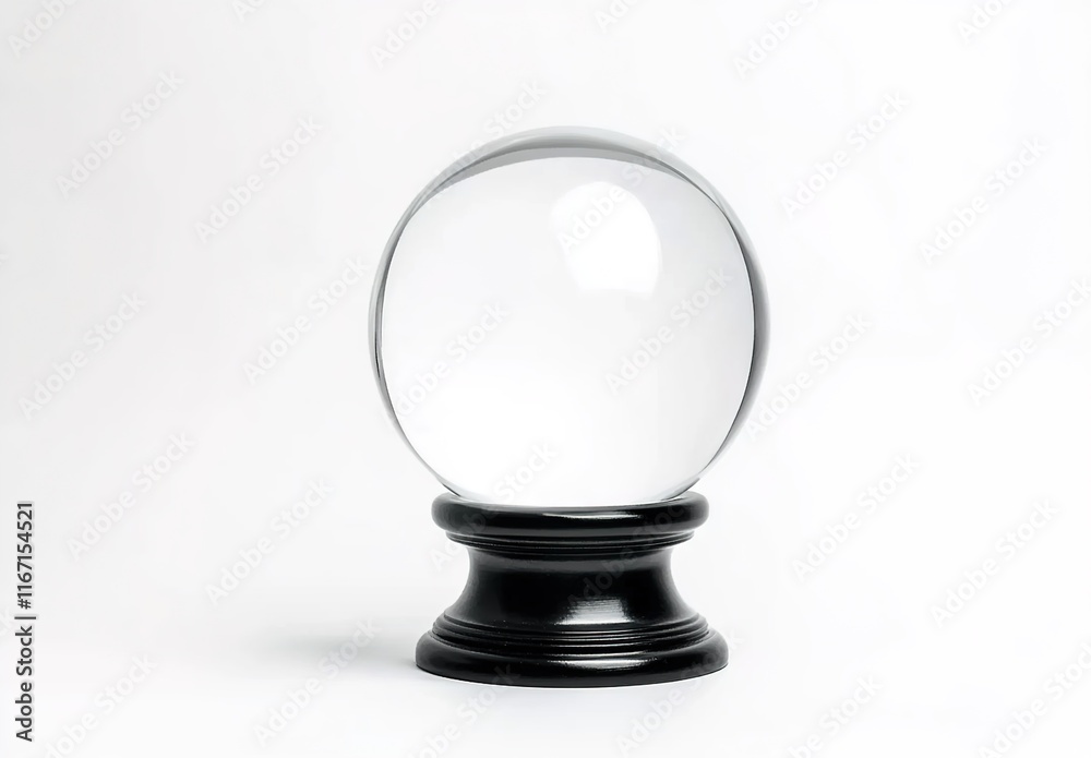 White background, crystal ball on a stand, isolated, with white space around the glass sphere. White background, crystal ball on a stand, isolated, with white space around the glass sphere.