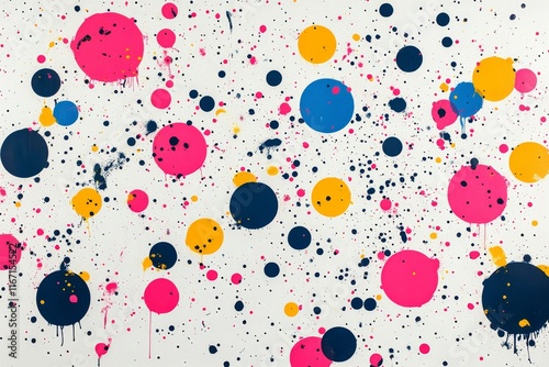 Colorful splash art with vibrant paint droplets creating a dynamic wall display