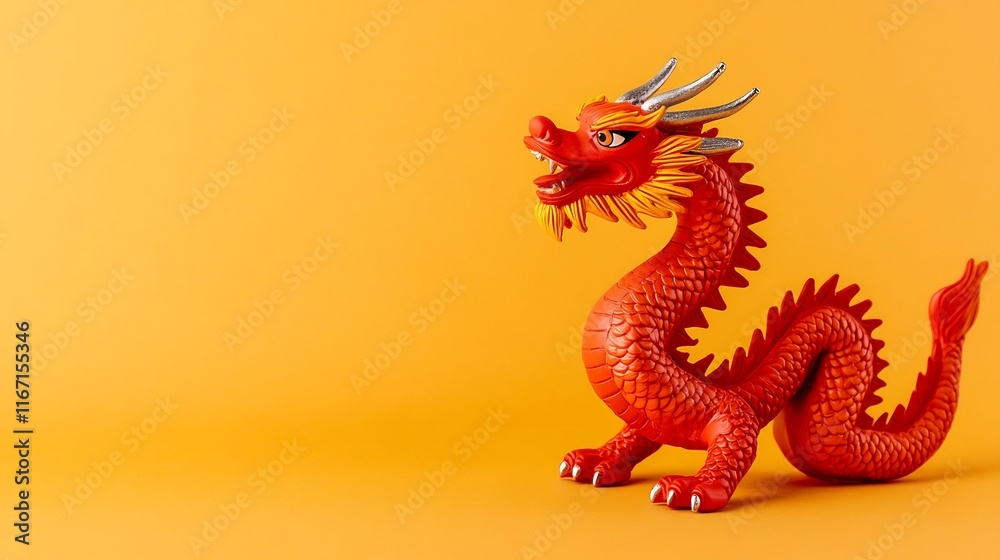 Obraz premium Decorative Red Dragon Ornament on Golden Backdrop