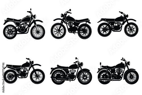 Set of vintage motorcycle silhouette, Retro bike collection vector illustration