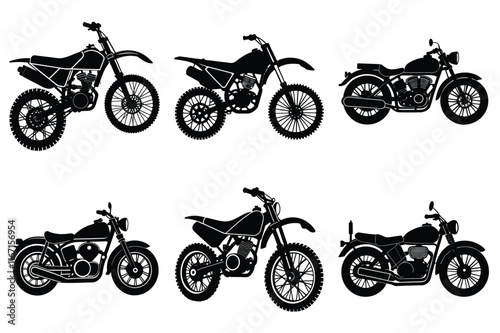 Set of vintage motorcycle silhouette, Retro bike collection vector illustration