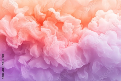 Swirling clouds of pastel colors create a dreamy landscape at sunrise in a serene atmosphere filled with gentle hues. Generative AI