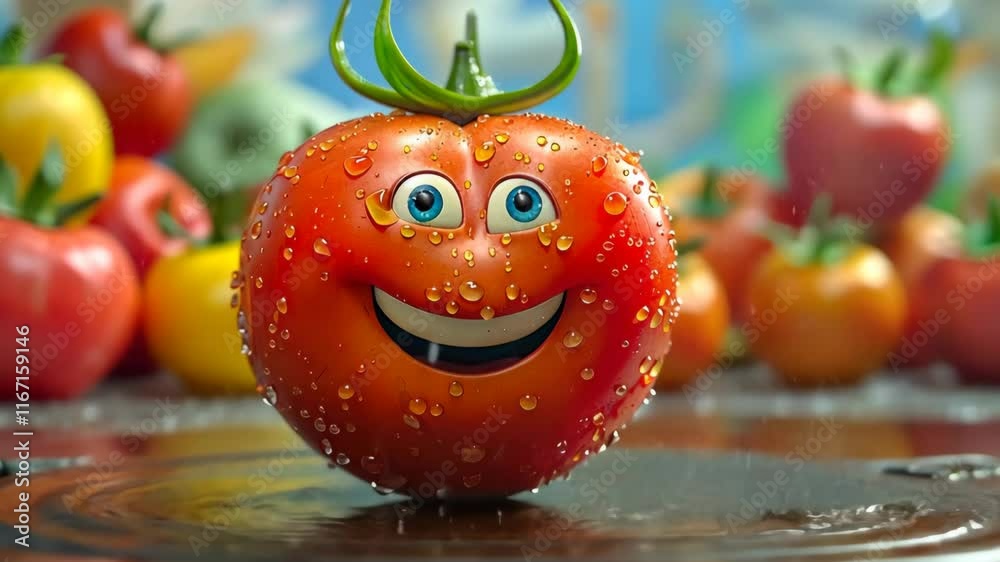 Cute cartoon tomato character in animation