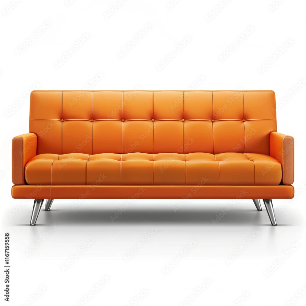 Obraz premium Modern grey sofa with orange pillows isolated on white background vector illustration 