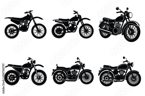 Set of vintage motorcycle silhouette, Retro bike collection vector illustration