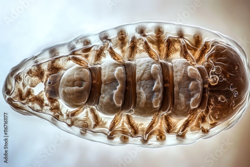 Detailed view of a water bear showcasing its segmented body and resilient nature under bright lighting conditions photo