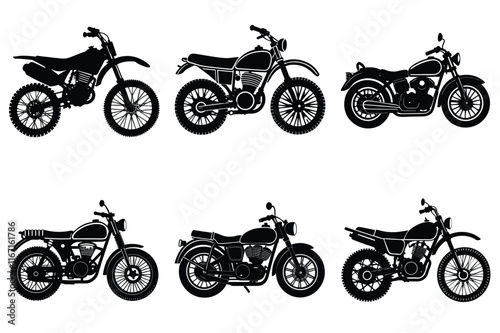 Set of vintage motorcycle silhouette, Retro bike collection vector illustration