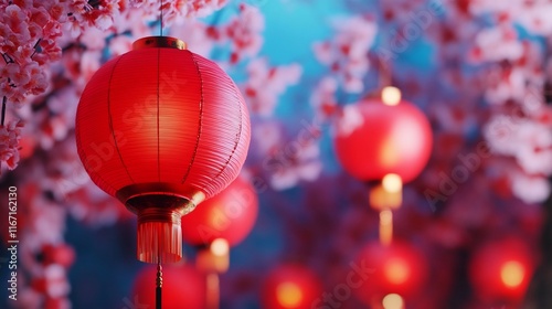 Vibrant Red Lanterns Decorating Lunar New Year Market Scene