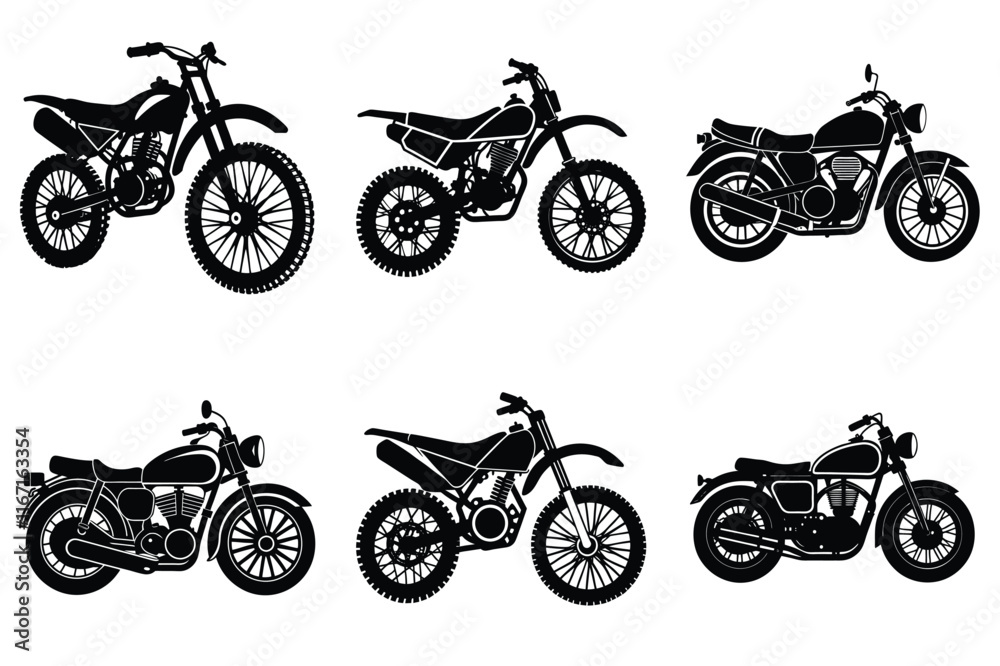 Obraz premium Set of vintage motorcycle silhouette, Retro bike collection vector illustration