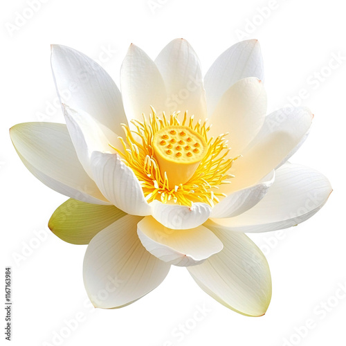 White lotus flower with a yellow center, on a transparent background