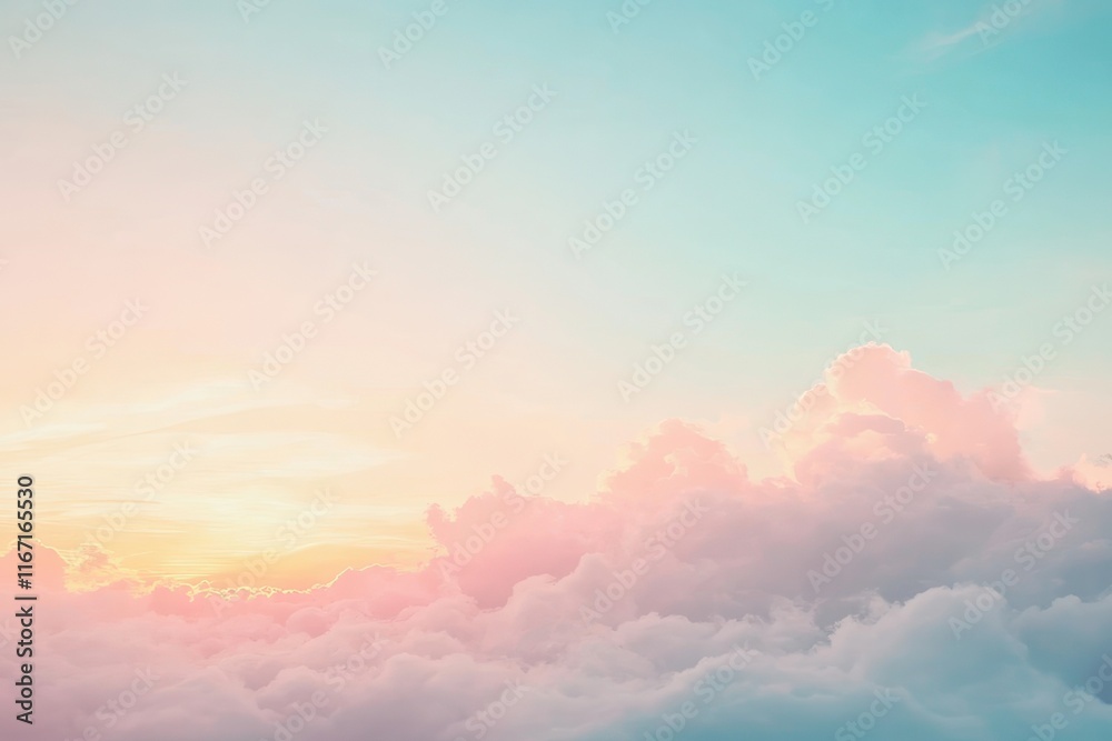 Soft pastel clouds illuminated by the warm glow of sunrise over a serene horizon during early morning hours in nature. Generative AI Soft pastel clouds illuminated by the warm glow of sunrise over a serene horizon during early morning hours in nature. Generative AI