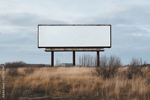 Blank Billboard Stands In A Field Of Tall Grass