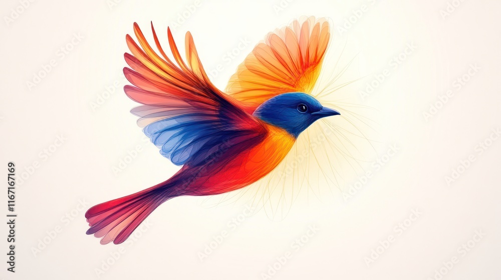 Colorful bird in flight, vibrant wings, abstract art. Colorful bird in flight, vibrant wings, abstract art.