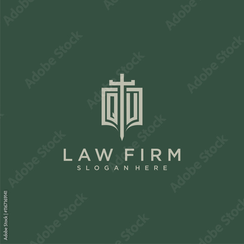 QV initial monogram for law firm with sword and shield logo image