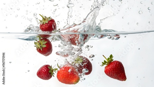 image of strawberries falling into the water