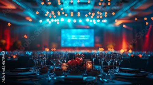 Elegant Event Setup with Soft Lighting and Beautiful Centerpieces