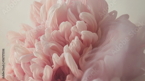 Beautiful pink chrysanthemum bloom with delicate petals on soft background in...