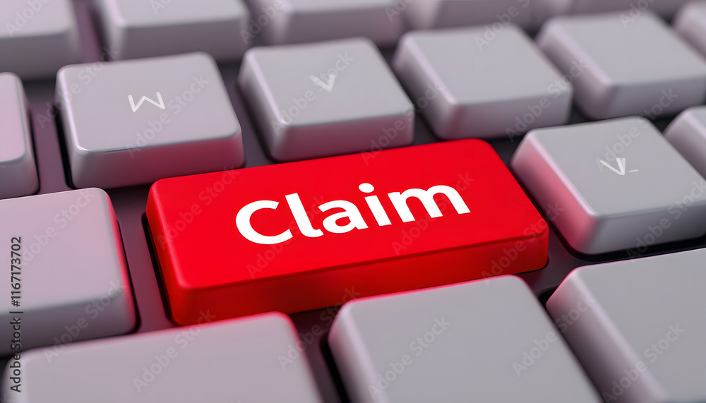 Claim Key on Keyboard, Request, Application Concept, Red Claim Button, Application, Insurance Claim Symbol Claim Key on Keyboard, Request, Application Concept, Red Claim Button, Application, Insurance Claim Symbol