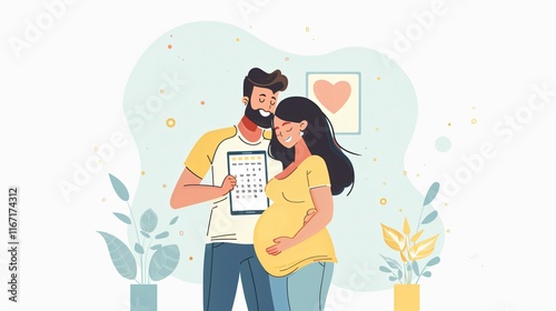 Pregnant Woman Organizing Schedule on Mobile Calendar App