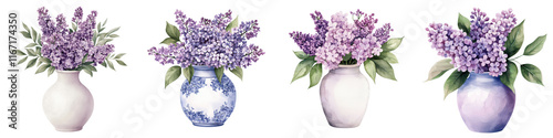 Beautifully Arranged Bouquets of Fragrant Lilac Flowers in Vases on a Soft Romantic Background