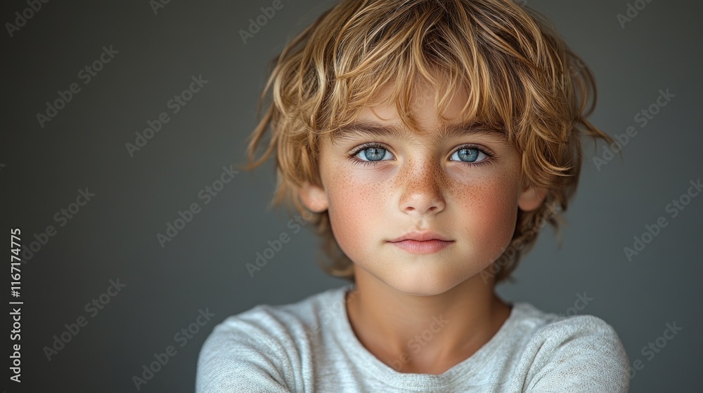 Angry Boy with Crossed Arms Unhappy Facial Expression Frustrated Toddler Studio Portrait