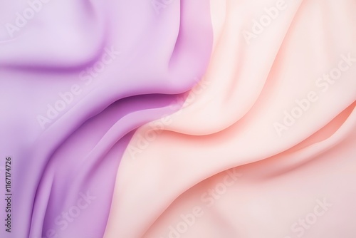 Soft pastel fabric folds in gentle waves create a soothing visual with light purple and peach colors at a close angle. Generative AI