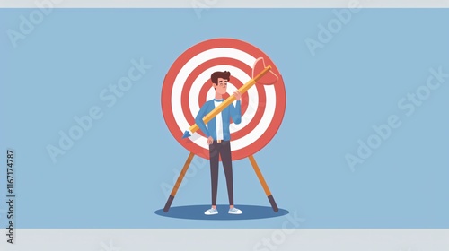 Focused young man setting targets, making strategic plans for four goals