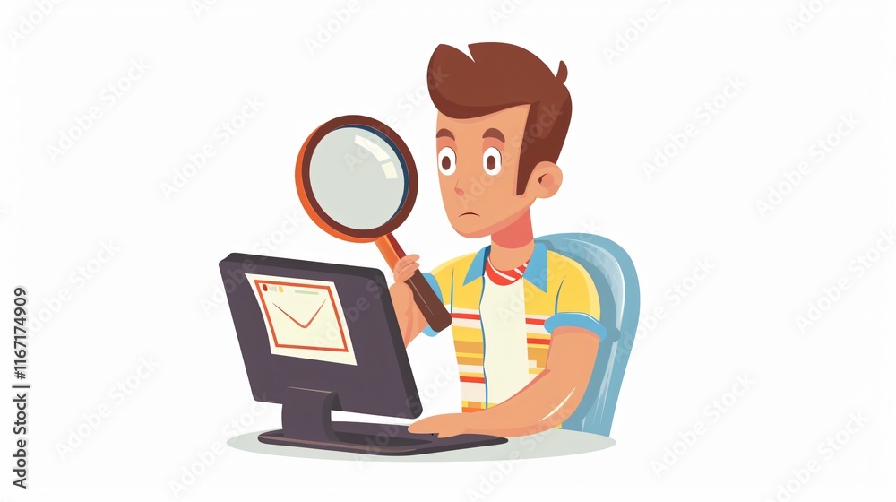 Professional Young Man Using Searching System with Magnifying Glass Professional Young Man Using Searching System with Magnifying Glass