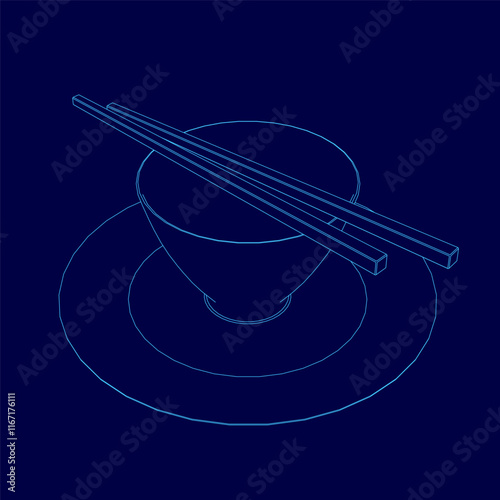 Blue plate with chopsticks on it. The plate is empty