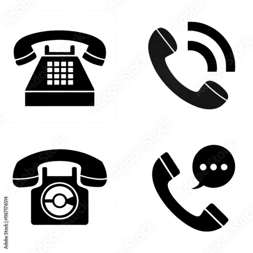 Telephone icon, vector set. Phone icon set, vector, silhouette. Contact us, symbol, sign, logo vector. Cell phone pictogram communication icon. Vector illustration of mobile, smartphone, land phone.