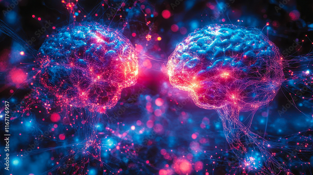 Neural Network Connections in Human Brain Illustration with Glowing Pathways Neural Network Connections in Human Brain Illustration with Glowing Pathways
