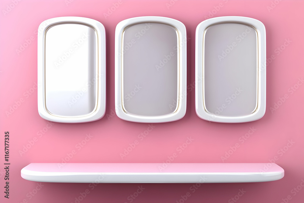 Pink Background 3D Illustration with Shelf Pink Background 3D Illustration with Shelf