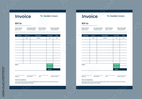 Minimal Corporate Business Invoice design template vector illustration bill form price invoice. Creative invoice template vector. business stationery design