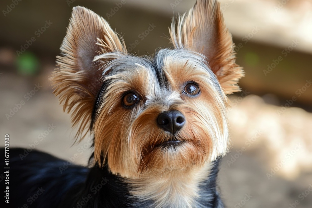 Small, fluffy dog looking attentively upward. Small, fluffy dog looking attentively upward.