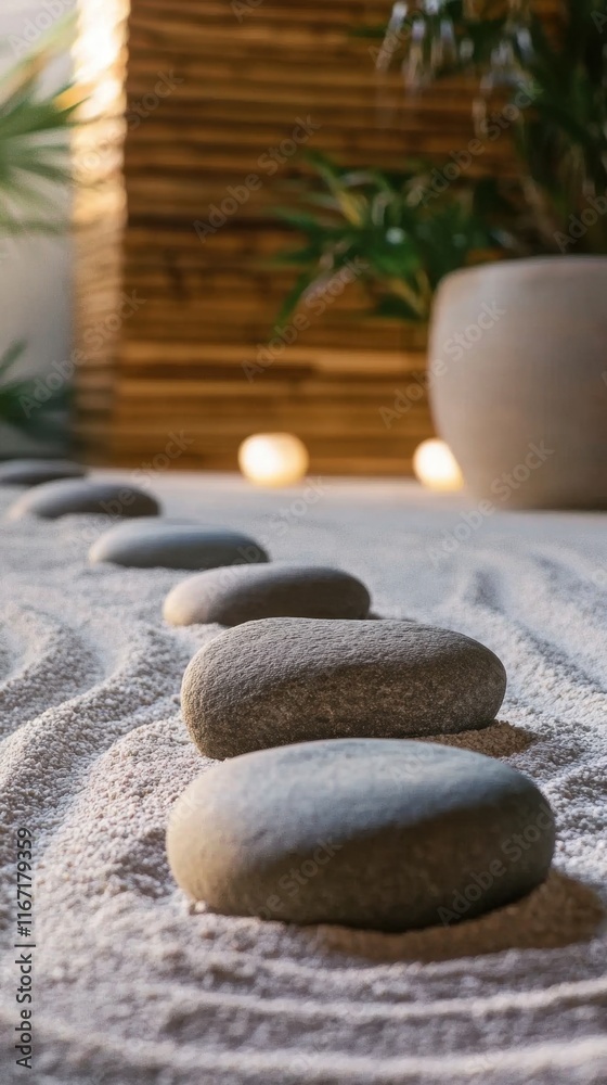 Tranquil Zen Garden with Smooth Stones and Soft Light Tranquil Zen Garden with Smooth Stones and Soft Light