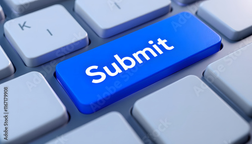 Submit Key on Keyboard, Submission, Send Concept, Blue Submit Button, Online Submission, Form Submit Symbol