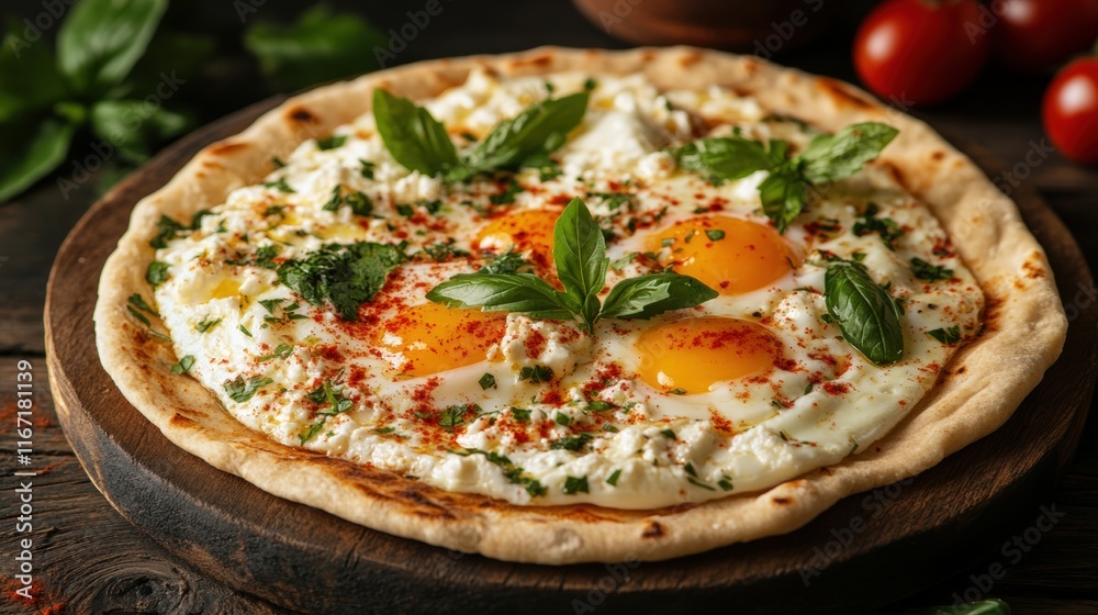 Fried Eggs with Feta Cheese on Flatbread Fried Eggs with Feta Cheese on Flatbread