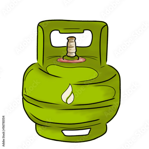 Green Propane Tank Illustration with Flame Symbol for Energy Storage Concepts (LPG)