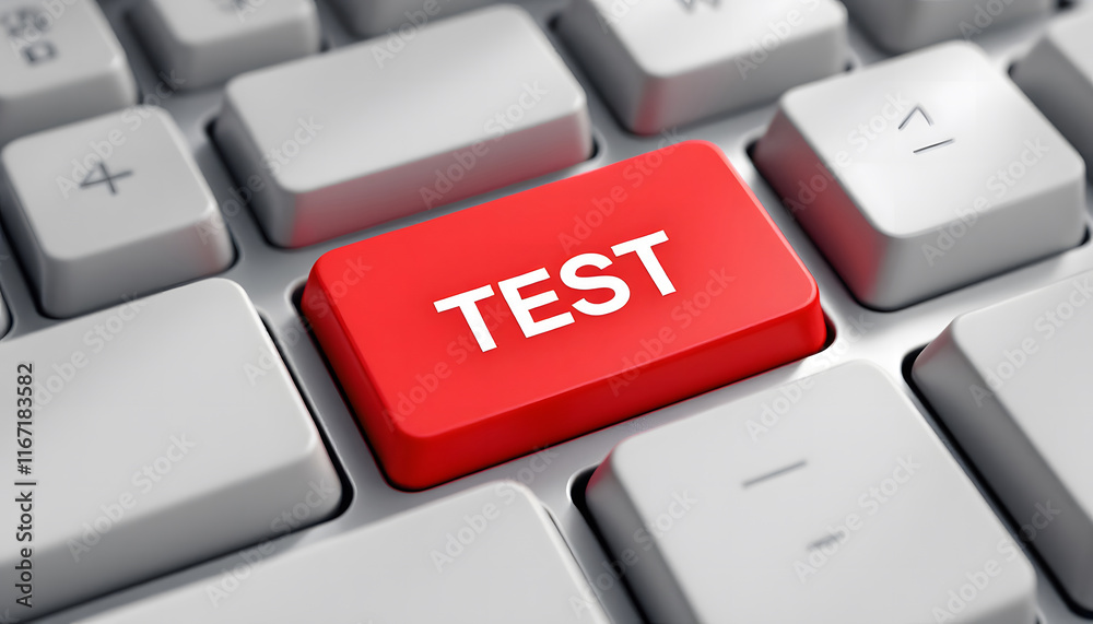 Test Key on Keyboard, Testing, Quality Assurance Concept, Red Test Button, Software Testing, System Test Symbol Test Key on Keyboard, Testing, Quality Assurance Concept, Red Test Button, Software Testing, System Test Symbol