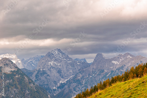 Bright Alpine Meadow Contrasting with Rough Limestone Cliffs in the Rofan Mountains, Austria