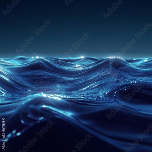 Waves of clear blue water reflecting light during tranquil sunset