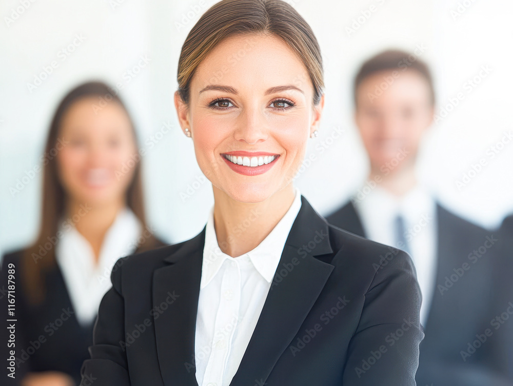 Confident professional woman at a successful corporate networking event in bright office Confident professional woman at a successful corporate networking event in bright office