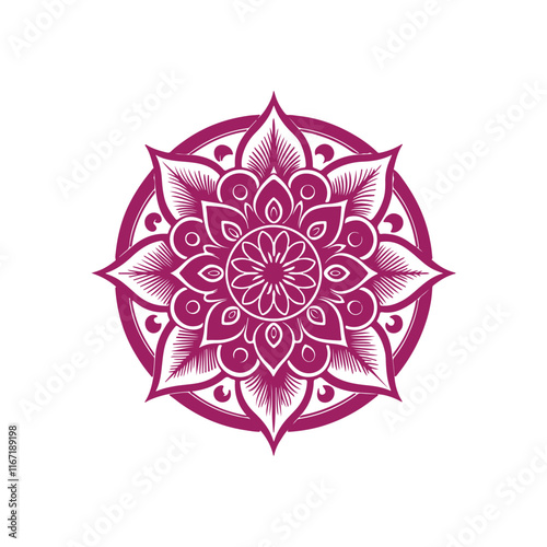 Top view of a ceramic plate showcasing a detailed floral mandala design in vibrant orange and teal colors, isolated on white background.